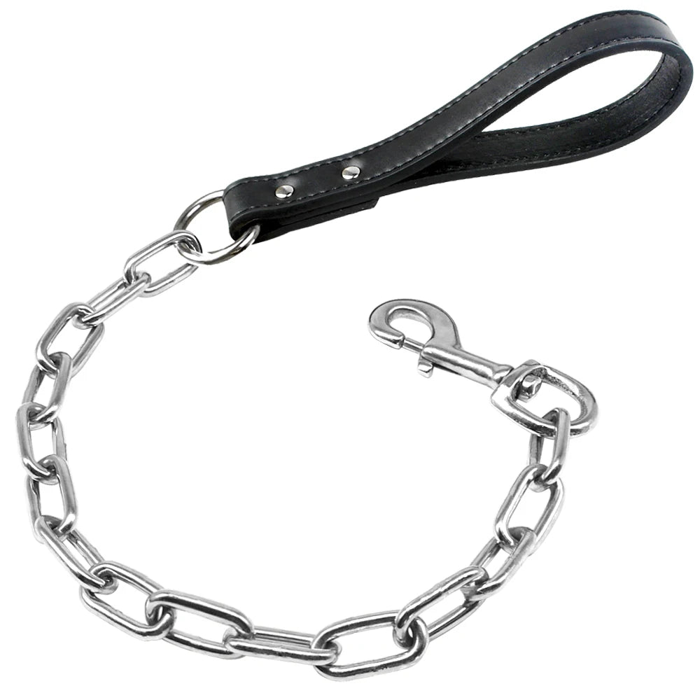 Walking Lead Rope Harness Leashes With Leather Handle Durable Dog Chain Leash Small Large Dogs - PeticaDeals