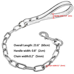 Walking Lead Rope Harness Leashes With Leather Handle Durable Dog Chain Leash Small Large Dogs - PeticaDeals
