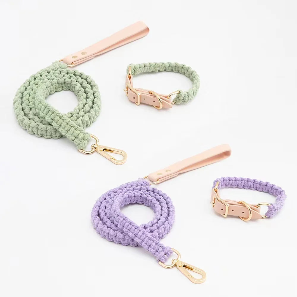 Wind Leather Hand Woven Dog Collar Leash Soft And Comfortable Pet Leash Adjustable Dog - PeticaDeals