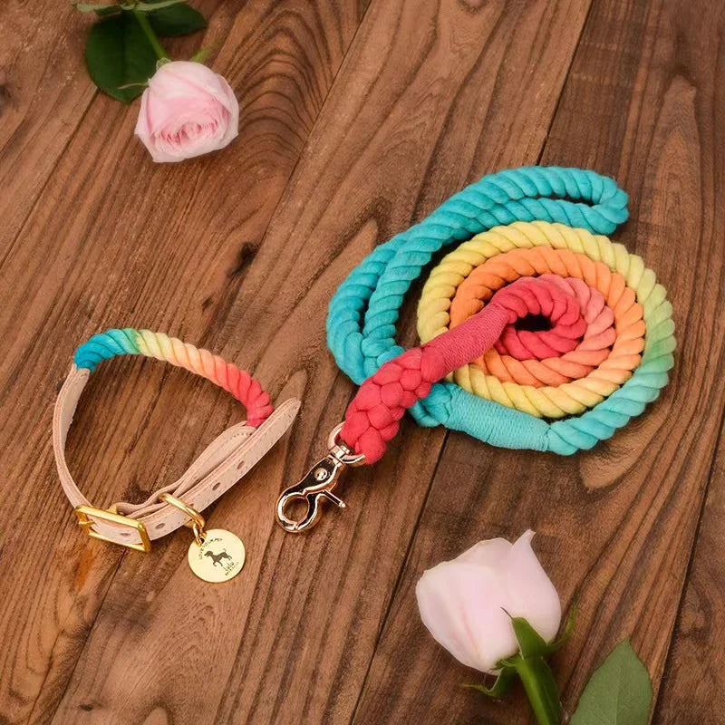 Wind Leather Hand Woven Dog Collar Leash Soft And Comfortable Pet Leash Adjustable Dog - PeticaDeals