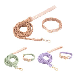 Wind Leather Hand Woven Dog Collar Leash Soft And Comfortable Pet Leash Adjustable Dog - PeticaDeals