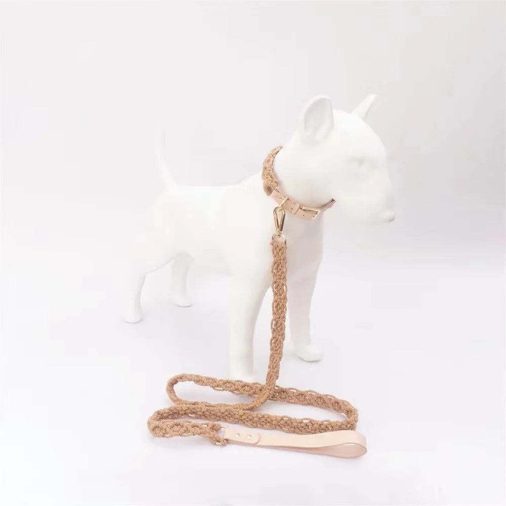 Wind Leather Hand Woven Dog Collar Leash Soft And Comfortable Pet Leash Adjustable Dog - PeticaDeals