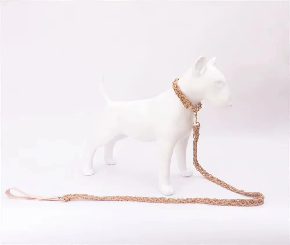 Wind Leather Hand Woven Dog Collar Leash Soft And Comfortable Pet Leash Adjustable Dog - PeticaDeals
