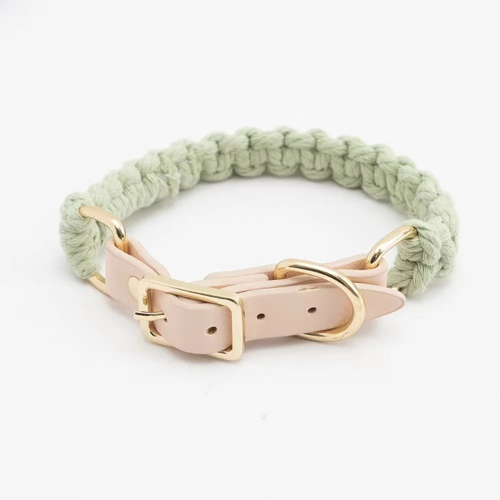 Wind Leather Hand Woven Dog Collar Leash Soft And Comfortable Pet Leash Adjustable Dog - PeticaDeals