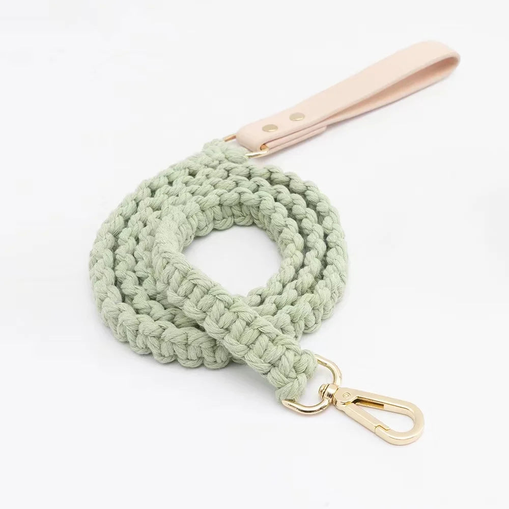 Wind Leather Hand Woven Dog Collar Leash Soft And Comfortable Pet Leash Adjustable Dog - PeticaDeals