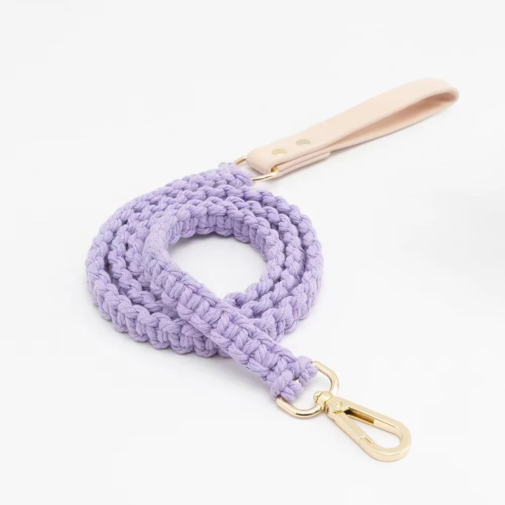 Wind Leather Hand Woven Dog Collar Leash Soft And Comfortable Pet Leash Adjustable Dog - PeticaDeals