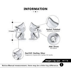 Women's Stud Earrings Cat Shape 925 Sterling Silver Romantic 11 MM Cat Earring - PeticaDeals