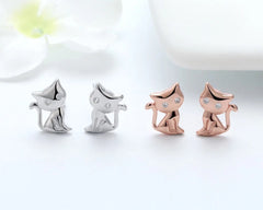 Women's Stud Earrings Cat Shape 925 Sterling Silver Romantic 11 MM Cat Earring - PeticaDeals