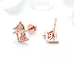 Women's Stud Earrings Cat Shape 925 Sterling Silver Romantic 11 MM Cat Earring - PeticaDeals