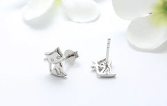 Women's Stud Earrings Cat Shape 925 Sterling Silver Romantic 11 MM Cat Earring - PeticaDeals