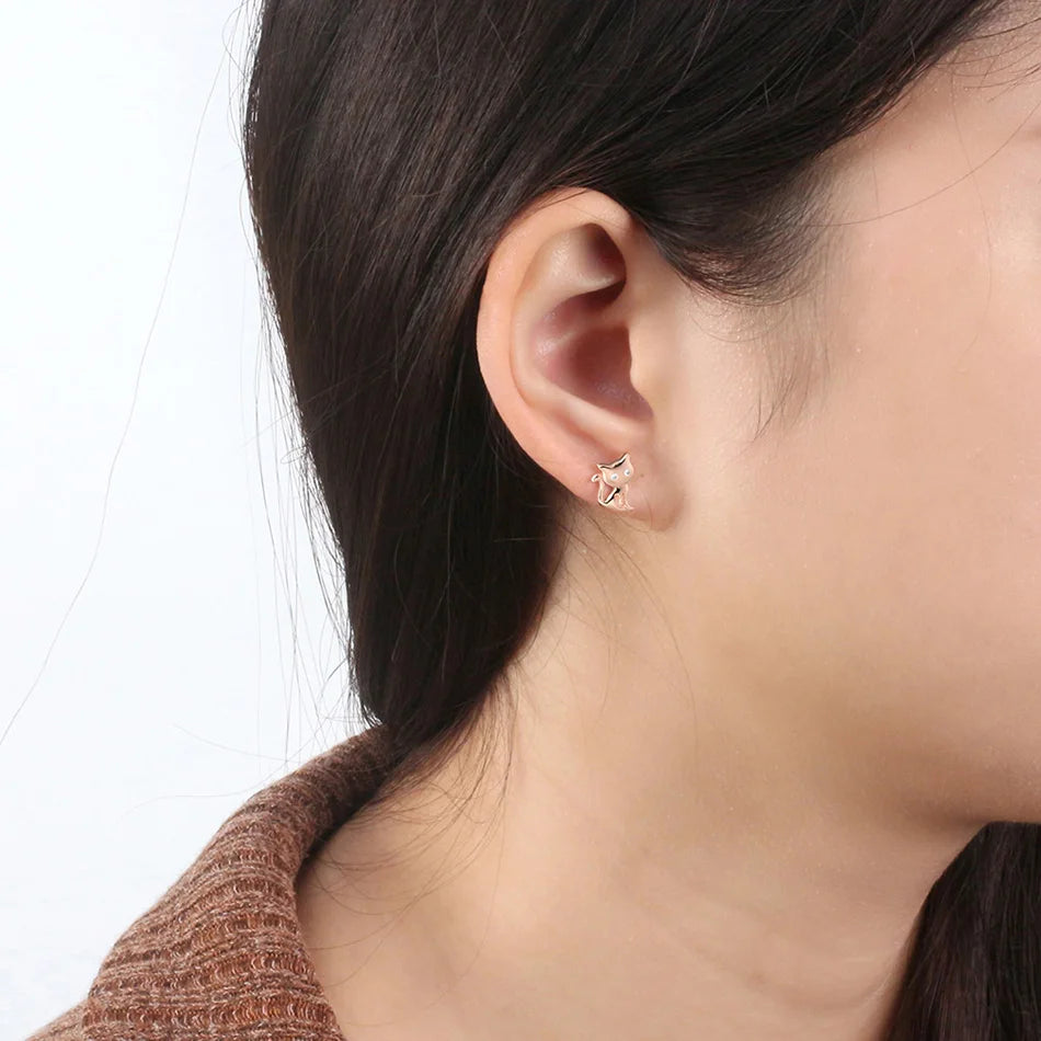 Women's Stud Earrings Cat Shape 925 Sterling Silver Romantic 11 MM Cat Earring - PeticaDeals