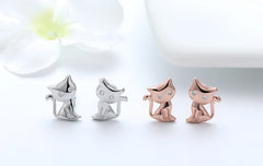Women's Stud Earrings Cat Shape 925 Sterling Silver Romantic 11 MM Cat Earring - PeticaDeals