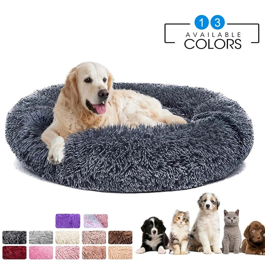 Donut Dog Bed Warm Soft Long Plush Dog Cushion - PeticaDeals