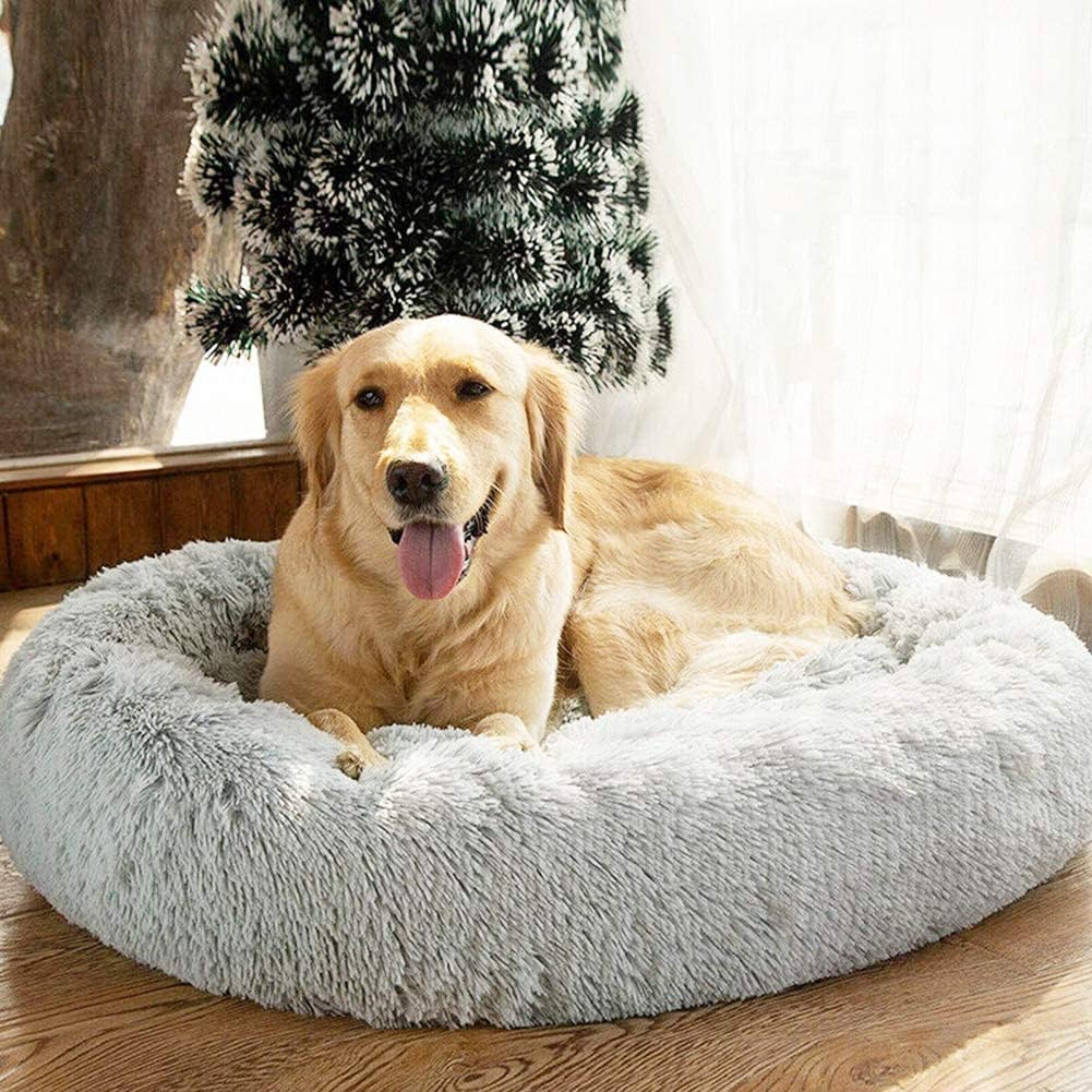 Donut Dog Bed Warm Soft Long Plush Dog Cushion - PeticaDeals