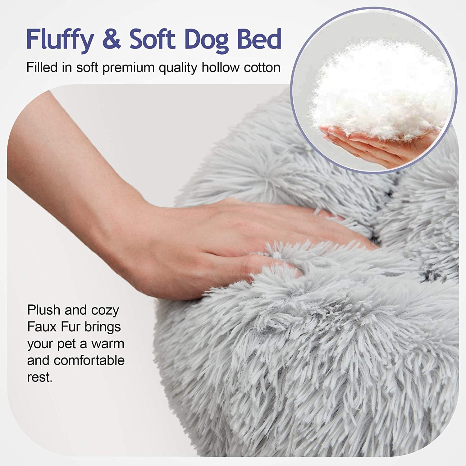 Donut Dog Bed Warm Soft Long Plush Dog Cushion - PeticaDeals