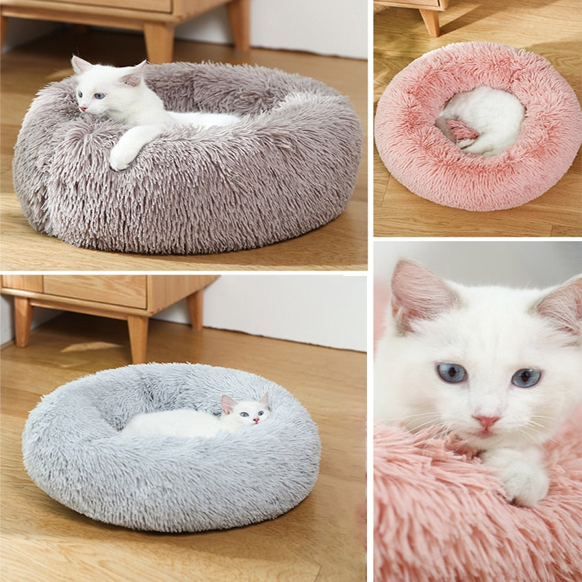 Donut Dog Bed Warm Soft Long Plush Dog Cushion - PeticaDeals