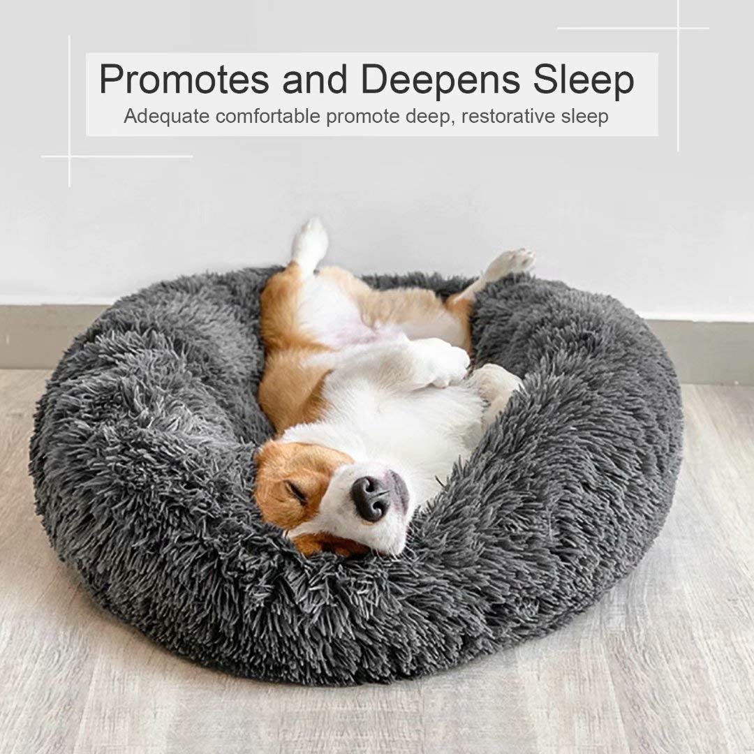 Donut Dog Bed Warm Soft Long Plush Dog Cushion - PeticaDeals